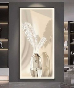 Black Frame Vase Flower Crystall Painting Modern With Led Light